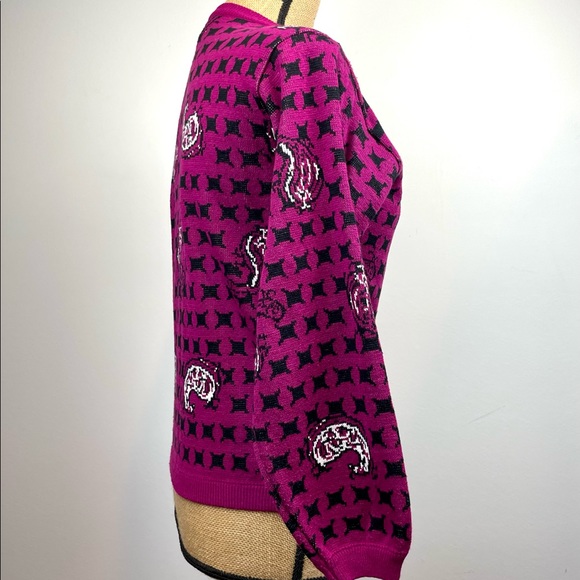 Vintage Eatons Cardigan Paisley Purple Black Knit Womens Petite Size Small - Picture 3 of 10